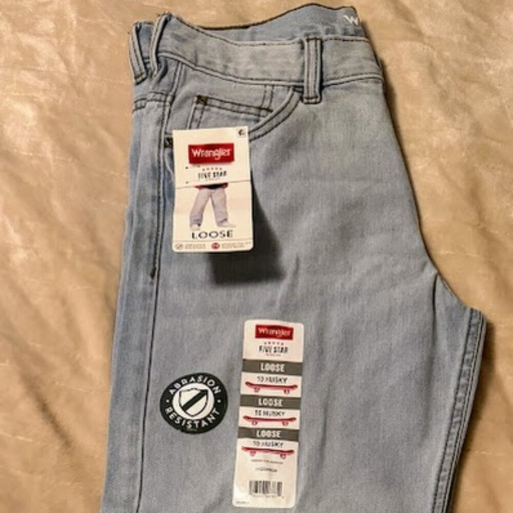 NEW Wrangler Boy's Loose Fit Jeans FROST Denim Skate‎ 10 Husky Adjustable